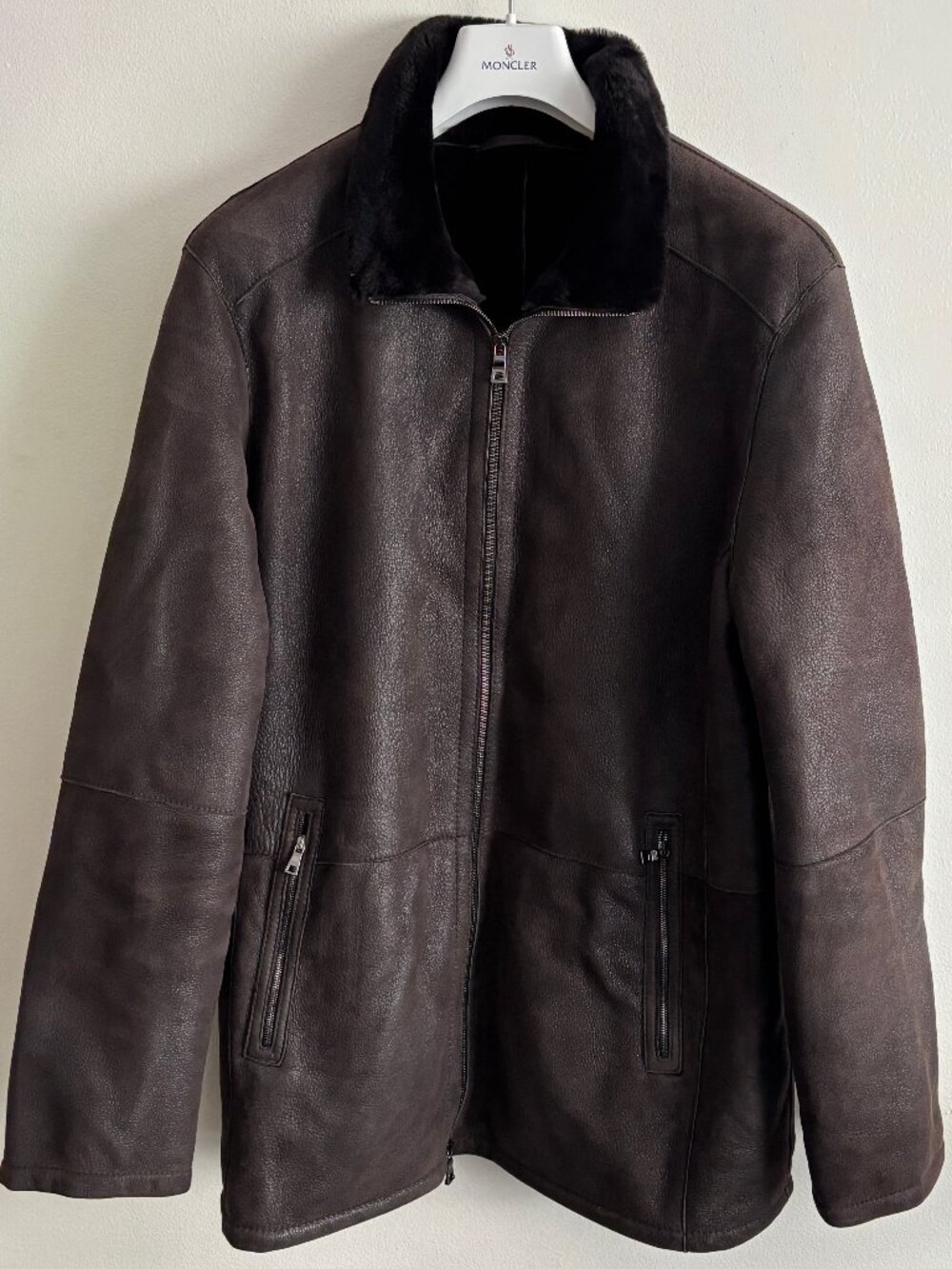$1995 HiSO Hide Society Canada Dark Brown Spanish Lamb Shearling Moto Jacket 44